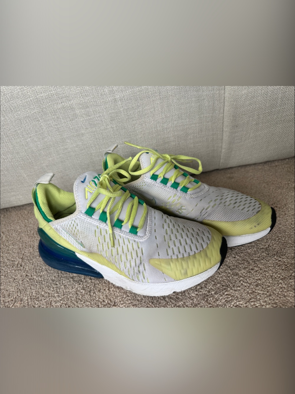 Nike White Sneakers with Neon Yellow and Teal Accents
